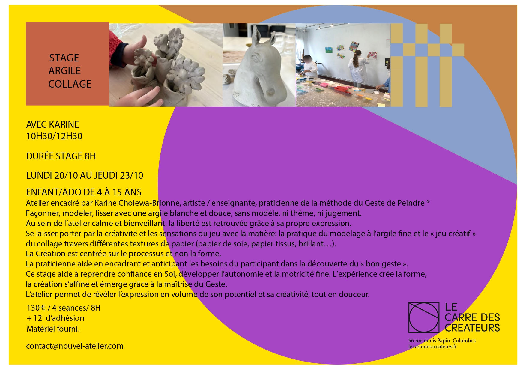 You are currently viewing Du 20 au 23 octobre — Stage Argile et Collage Enfant / Ado de 4 à 15 ans